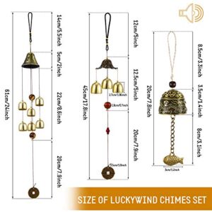 3 Pieces Feng Shui Wind Bell Lucky Wind Chimes Chinese Metal Bell Vintage Dragon and Fish Feng Shui Hanging Chime for Good Luck, Safe, Home Garden Patio Hanging Decoration, 3 Bells, 6 Bells