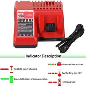 Lithium-ion Battery Charger Multi Voltage Charger Replacement for Milwaukee M18 14.4V-18V 48-11-1850 48-11-1840 48-11-1815 48-11-1828