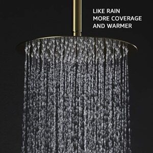 Gold Shower System, Ceiling Shower Faucet Has 12 Inch Round Gold Rain Shower Head With Handheld and Valve, TIPOK Brush Gold Rainfall Shower Head System