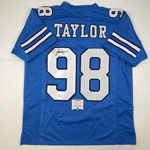 autographed/signed lawrence taylor north carolina unc blue college football jersey beckett bas coa