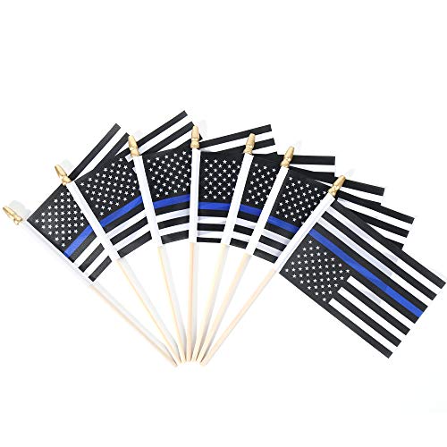 25 Pack Thin Blue Line Police Small Mini American Flag on Stick Police Officer Gifts for Law Enforcement Party Theme Event Decorations