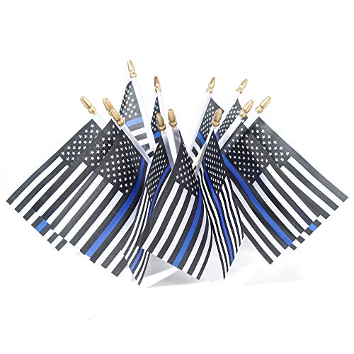 25 Pack Thin Blue Line Police Small Mini American Flag on Stick Police Officer Gifts for Law Enforcement Party Theme Event Decorations