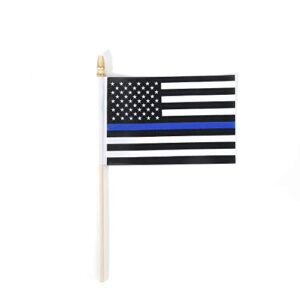 25 Pack Thin Blue Line Police Small Mini American Flag on Stick Police Officer Gifts for Law Enforcement Party Theme Event Decorations