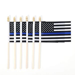 25 Pack Thin Blue Line Police Small Mini American Flag on Stick Police Officer Gifts for Law Enforcement Party Theme Event Decorations