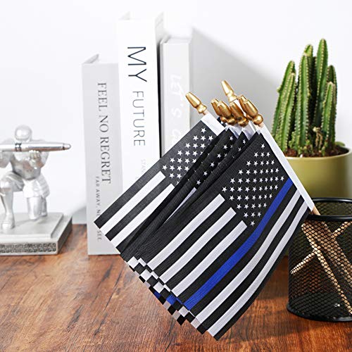 25 Pack Thin Blue Line Police Small Mini American Flag on Stick Police Officer Gifts for Law Enforcement Party Theme Event Decorations