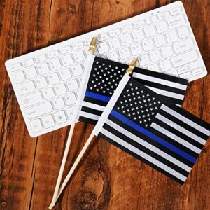 25 Pack Thin Blue Line Police Small Mini American Flag on Stick Police Officer Gifts for Law Enforcement Party Theme Event Decorations