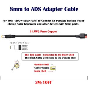 iGreely 8mm Adapter 14 AWG Cable Wire for Solar Panel RV Goal Zero Yeti Jackery 10ft/3m