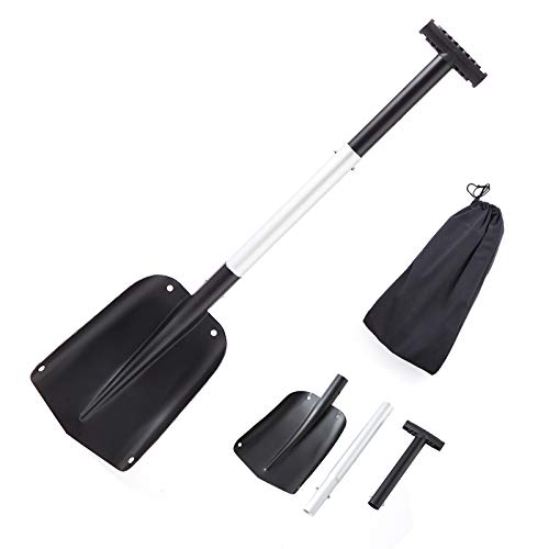 Retractable Snow Shovel, Portable Folding Shovel, Aluminum Alloy Car Shovel, Suitable for Cars, Camping, Gardens and Other Outdoor Activities (Black #1)