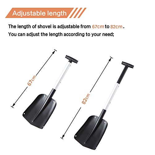 Retractable Snow Shovel, Portable Folding Shovel, Aluminum Alloy Car Shovel, Suitable for Cars, Camping, Gardens and Other Outdoor Activities (Black #1)