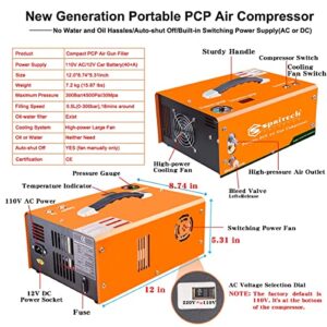 Spritech PCP Air Compressor,Auto-shutoff 4500Psi/30Mpa Oil/Water-Free Set-pressure Air Gun and Paintball Tank Pump with Water/Oil Separator,Built-in Power Adapter(110V AC or 12V Car Battery)