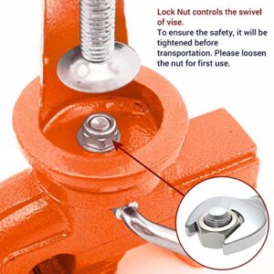 Nuovoware Table Vise 3 Inch, 360° Swivel Base Universal Home Vise Portable Bench Clamp, Clamp-on Vise Bench Clamps Fixed Tool for Woodworking, Metalworking, Cutting Conduit, Drilling, Sawing, Orange