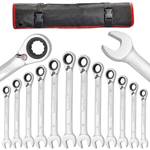 towallmark 12-piece wrench set, reversible ratcheting combination set, metric 8mm-19mm, 72 teeth, cr-v steel ratchet wrenches set with storage bag for motorcycle/car /mechanical etc.