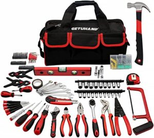 188-piece household tool kit - getuhand general home/auto repair hand tool set, multi tool set with large mouth opening tool bag with 15 pockets