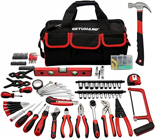 188-Piece Household Tool Kit - GETUHAND General Home/Auto Repair Hand Tool Set, Multi Tool Set with Large Mouth Opening Tool Bag with 15 Pockets