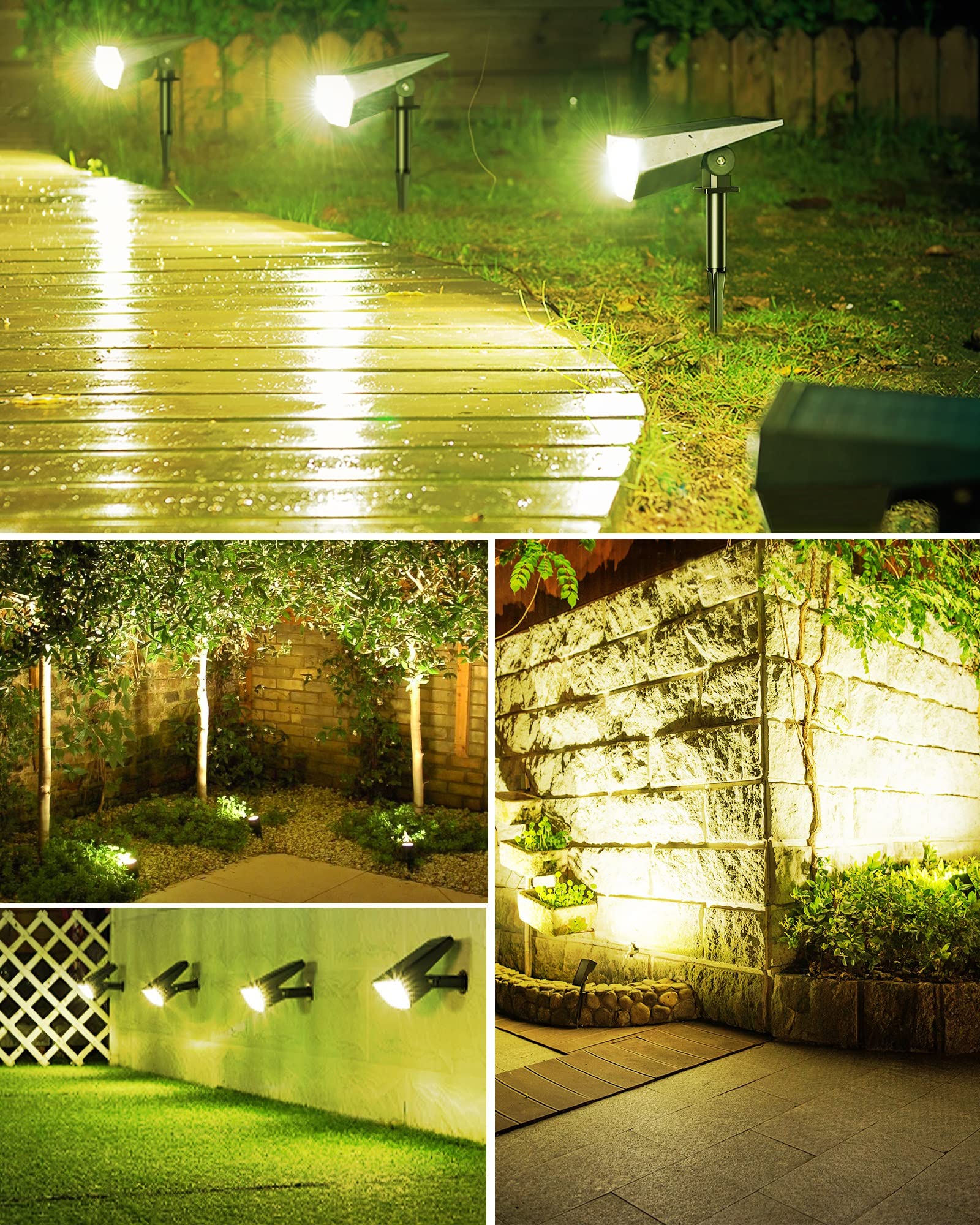 Biling Solar Spot Lights Outdoor, Bright 700 Lumen Solar Outdoor Lights IP67 Waterproof Adjustable Solar House Lights for Patio Pathway Yard Garden Driveway Tree - Warm White(6 Pack)