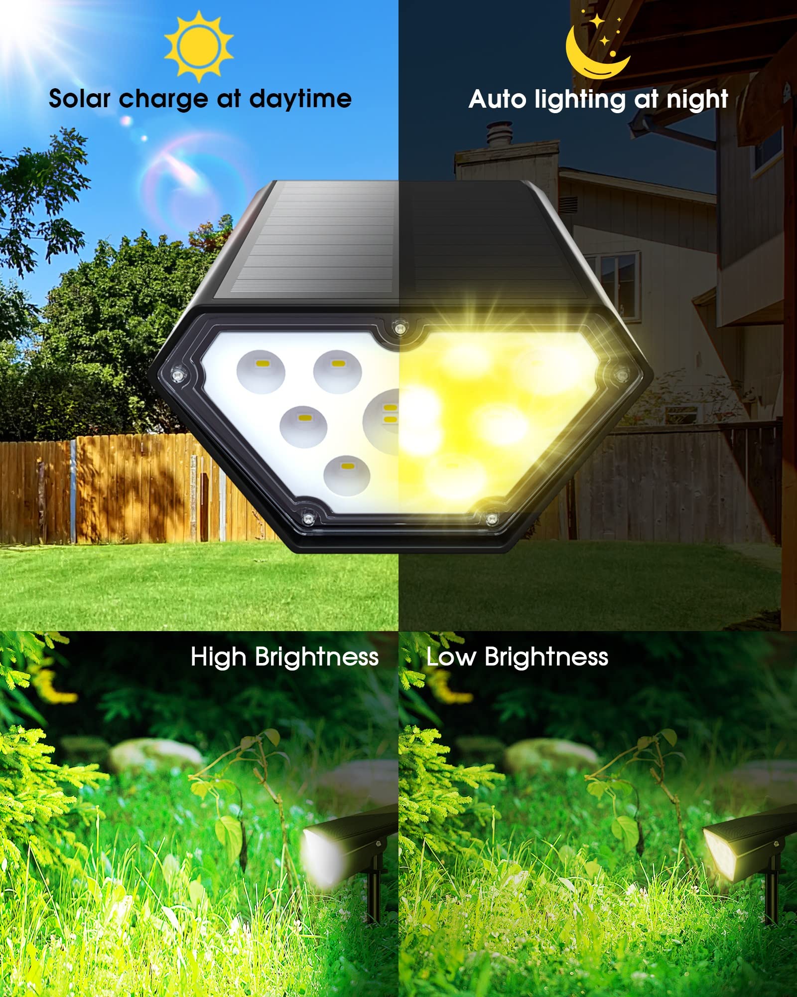 Biling Solar Spot Lights Outdoor, Bright 700 Lumen Solar Outdoor Lights IP67 Waterproof Adjustable Solar House Lights for Patio Pathway Yard Garden Driveway Tree - Warm White(6 Pack)