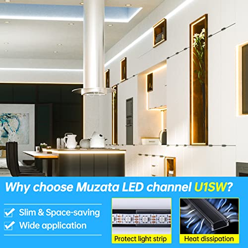 Muzata 5Pack 3.3FT/1M Black LED Channel with Transparent Anti-UV Sun Protection Clear Cover, Aluminum Extrusion Track Housing Profile for Strip Tape Light, U Shape U1SW BT 1M,LU1 UV1