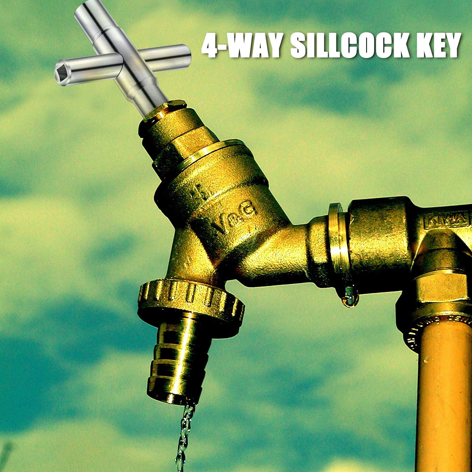 2 Pieces 4 Way Sillcock Key Steel Sillcock Wrench Water Utility Key for Hose Bib Spigot Valve (Silver)