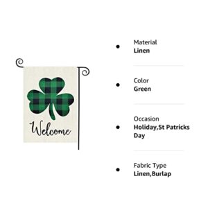 TGOOD St Patricks Day Garden Flag Decorations Outdoor Banner,12.5x18 inch Double Sided Buffalo Check Plaid Durable Burlap Shamrock Home Decorative Clover Welcome Flag,Holiday Yard Sign Seasonal Flag