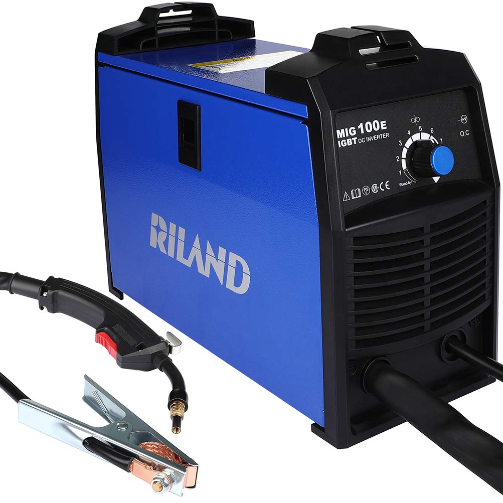 Riland FCAW MIG100E, 30-90 Amp Flux Core Wire Feed MIG Welder and Torch, 120V, 12 LBS, Easy Operation (expert welding parameters built-in and one knob adjustment)