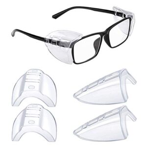 2 pairs side shields for prescription glasses, safety glasses side shields for eye protection, slip on side shields for eye glasses, fits most small to large eyeglasses