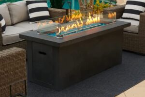 60" rectangular chat height outdoor propane gas fire pit table in gray (amber, 60" gray)