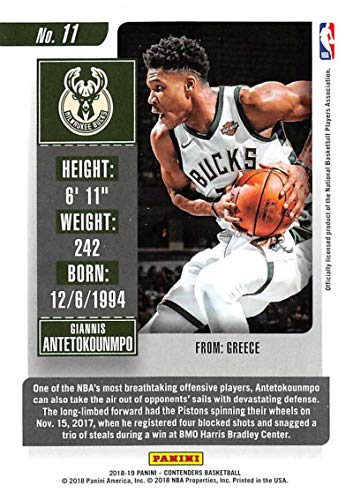 2018-19 Panini Contenders Season Ticket Basketball #11 Giannis Antetokounmpo Milwaukee Bucks Official NBA Trading Card in Raw (NM or Better) Condition