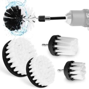 abn 1/4in drive nylon power scrubber drill brush attachment 5pc set with 1pc extension - shower cleaner, spa hot tub scrubber, carpet brush, grout cleaner for home and auto car - white soft bristle