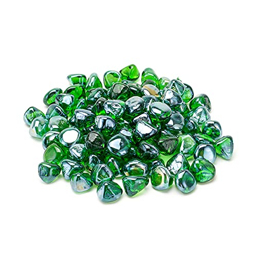 Skyflame 10-Pound Fire Glass Diamonds for Fire Pit Fireplace Landscaping, 1/2 Inch Reflective Glass Fire-Diamonds, Emerald Green