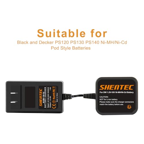 Shentec 7.2V-18v Battery Charger Compatible with Black and Decker PS120 PS130 PS140 Ni-MH/Ni-Cd Pod Style Batteries