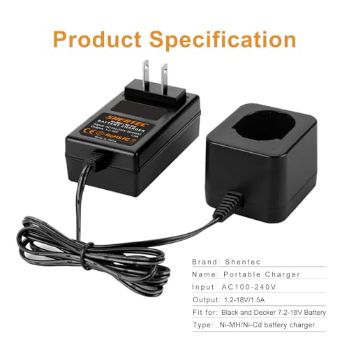 Shentec 7.2V-18v Battery Charger Compatible with Black and Decker PS120 PS130 PS140 Ni-MH/Ni-Cd Pod Style Batteries