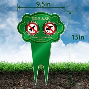 TOHAO No Peeing and No Pooping Dog Sign, Double Sided All Metal Yard Sign, Please Be Respectful, Keep Off The Grass, 15" x 9.5", UV Protected & Waterproof, Outdoor Use