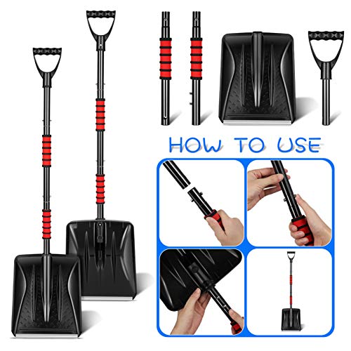Yardwe 42" Snow Shovel with D-Grip Handle, Collapsible Snow Sand Mud Removal Tool | Detachable Four-Piece Construction Snow Shovel for Garden,Camping, Car and Other Outdoor Activities (Snow Shovel)