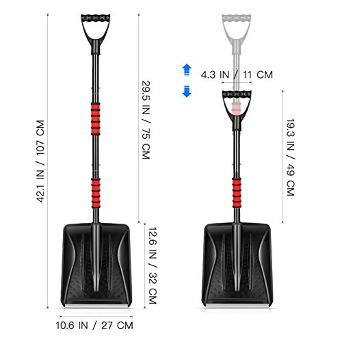 Yardwe 42" Snow Shovel with D-Grip Handle, Collapsible Snow Sand Mud Removal Tool | Detachable Four-Piece Construction Snow Shovel for Garden,Camping, Car and Other Outdoor Activities (Snow Shovel)
