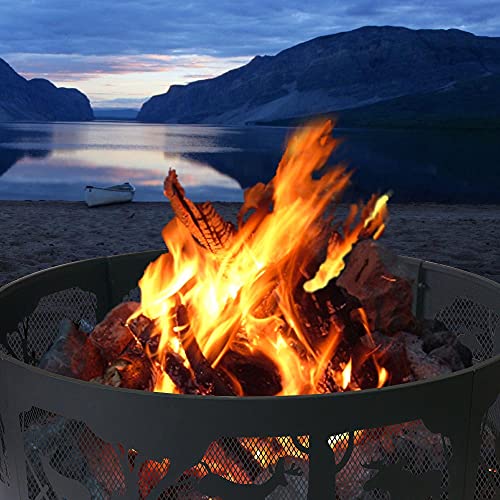 MTB Backyard 30 Inch Fire Ring, Wildlife-Deer Fire Pit Campfire Ring Wood-Burning Firepit Ring