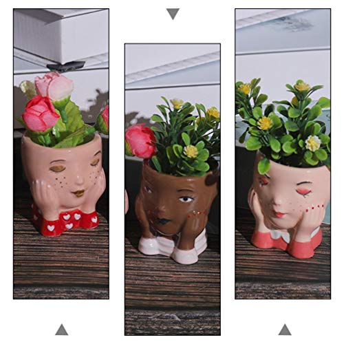 Cabilock 3pcs Ceramic Flowerpot Face Flower Vase Ceramic Indoor Planters Ceramic Head Pots for Plants Animal Succulent Planter Head Flower Pot Ceramic Pot Ceramics Head Flowerpot Flowers