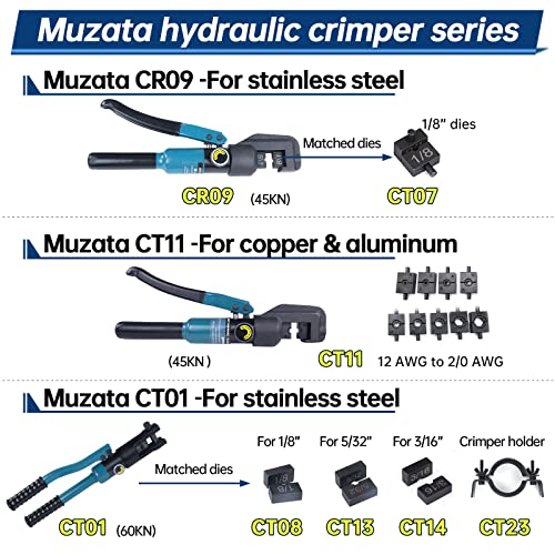 Muzata 45KN Upgraded Custom Hydraulic Hand Crimper Tool for 1/8" Stainless Steel Cable Railing Kit Hardware Wire Rope Swaging Kit with 2Pair 1/8" Dies CR09, CT1