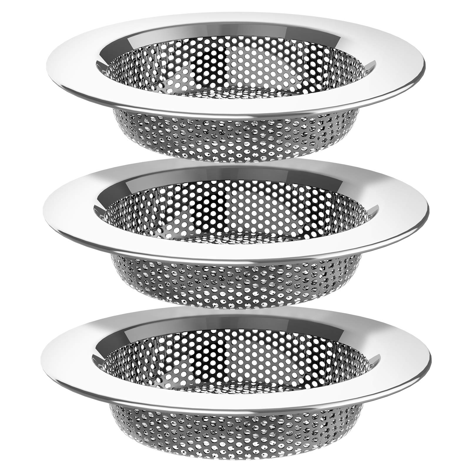 MR.SIGA Kitchen Sink Strainer, Stainless Steel Sink Drain Strainer, Dishwasher Safe, Outer Diameter4.4 inch/11.2cm, Inner Diameter 3 inch/7.6cm, Pack of 3