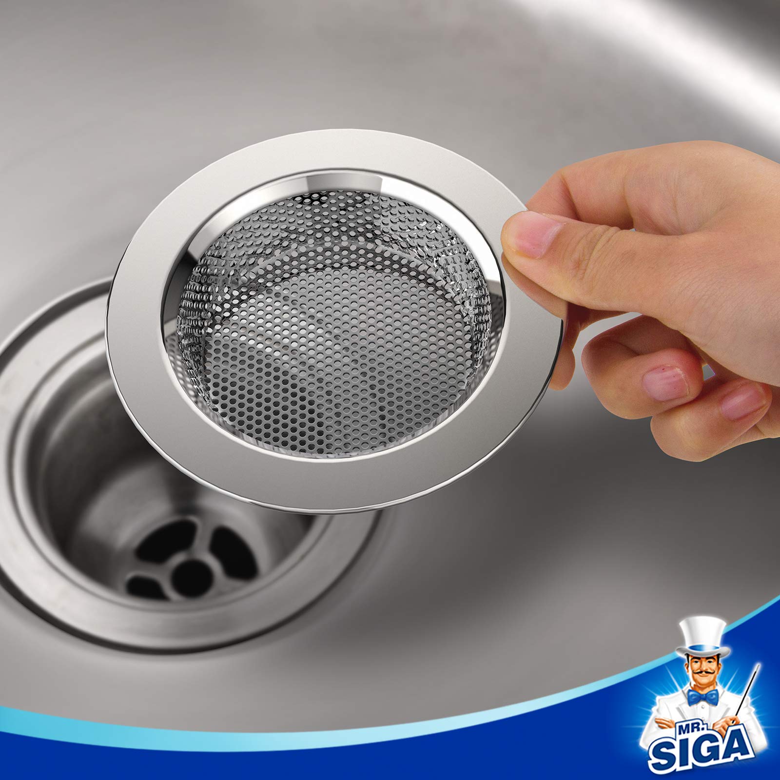 MR.SIGA Kitchen Sink Strainer, Stainless Steel Sink Drain Strainer, Dishwasher Safe, Outer Diameter4.4 inch/11.2cm, Inner Diameter 3 inch/7.6cm, Pack of 3