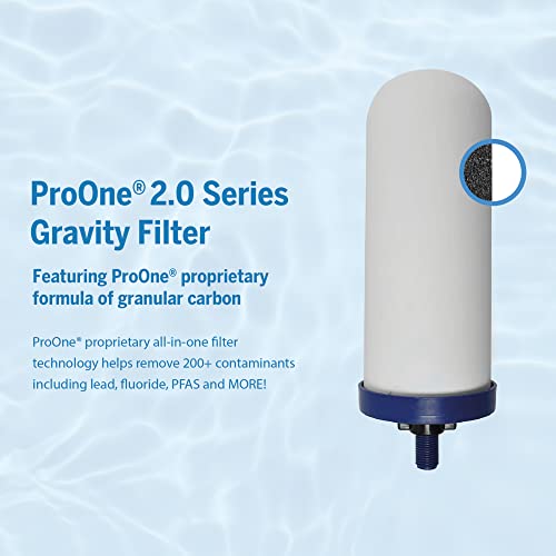 ProOne Big+ Stainless-Steel Gravity Water Filter System, 3-Gallon Water Capacity, Countertop Water Dispenser for Home, Camping, and Travel w/ (2) 7-inch Filter & Wire Stand, Proven to Reduce PFAS