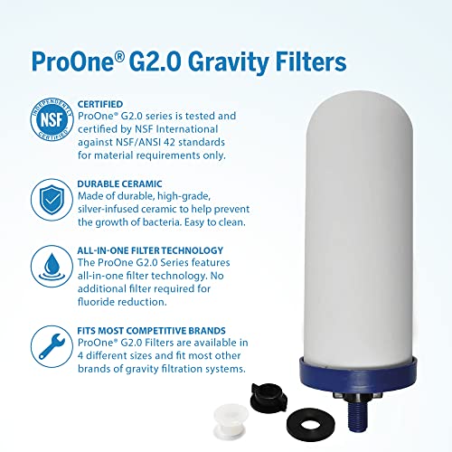 ProOne Big+ Stainless-Steel Gravity Water Filter System, 3-Gallon Water Capacity, Countertop Water Dispenser for Home, Camping, and Travel w/ (2) 7-inch Filter & Wire Stand, Proven to Reduce PFAS