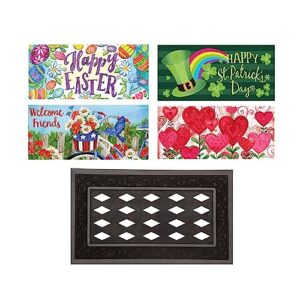 evergreen sassafras bundle - set of 5 holidays interchangeable entrance doormats | indoor and outdoor |22-in x 10-in doormats and 28-in x 16-in tray | non-slip backing | low profile | home décor
