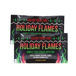holiday flames (box of 25) creates vibrant, rainbow colored flames, transform any wood burning fire into neon colored fire - indoor & outdoor