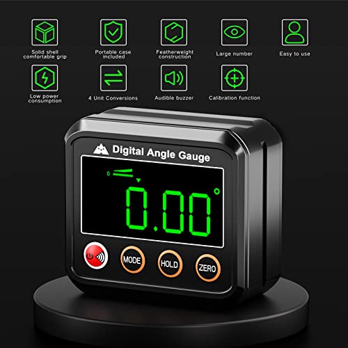 VOLCANOES CLUB Magnetic Digital Angle Finder Protractor Inclinometer - Mini Digital Level Angle Gauge - Fast & Stable Measurement Tool - Backlit Display & Big Number - Woodworking, Construction