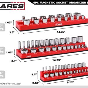 ARES 60058-6-Pack Set Metric and SAE Magnetic Socket Organizers -Blue and Red -1/4 in, 3/8 in, 1/2 in Socket Holders -143 Pieces of Standard (Shallow) and Deep Sockets -Organize Your Tool Box