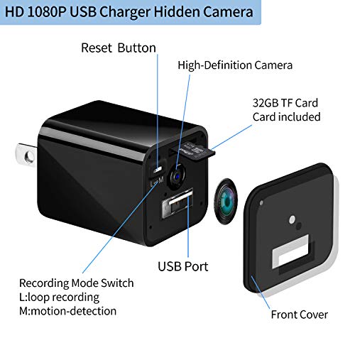 Hidden Camera USB Charger Spy Cam HD 1080p Nanny Cam with Motion Detection, Spy Camera Charger for Home Security, Support Max 128 GB SD Card