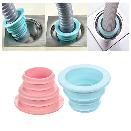 AKOAK 1 Pack Drainpipe Hose Silicone Plug Blue Pink Soft Round Sealing Hose Sewer Sealing Ring Silicone Ring Washing Machine Drainage Multipurpose Connector for Bathroom Kitchen Laundry Tub (blue)