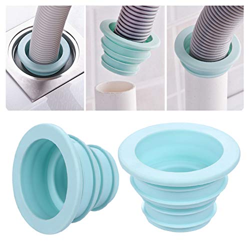 AKOAK 1 Pack Drainpipe Hose Silicone Plug Blue Pink Soft Round Sealing Hose Sewer Sealing Ring Silicone Ring Washing Machine Drainage Multipurpose Connector for Bathroom Kitchen Laundry Tub (blue)