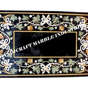 Pietra Dura Natural Black Marble 48" x 30" Inch Grapes Pattern Rectangle Dining Table Top, Black Marble Meeting Room Table Top, Piece of Conversation, Family Heirloom