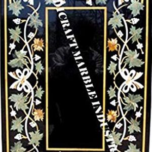 Pietra Dura Natural Black Marble 48" x 30" Inch Grapes Pattern Rectangle Dining Table Top, Black Marble Meeting Room Table Top, Piece of Conversation, Family Heirloom
